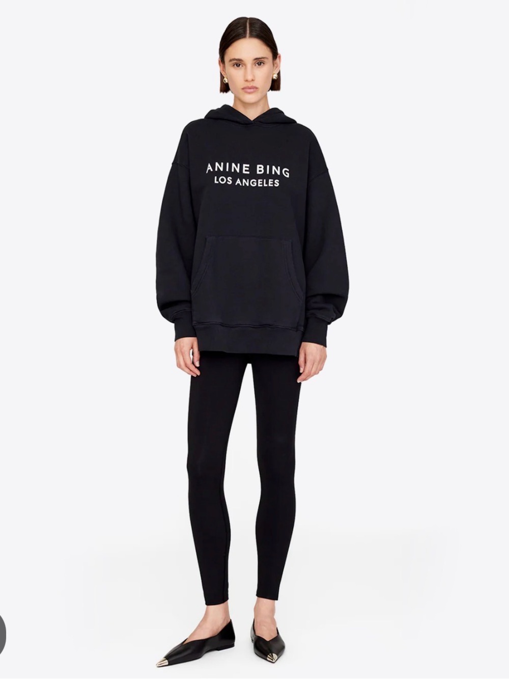 Anine Bing Black Harvey Hoodie with White Logo